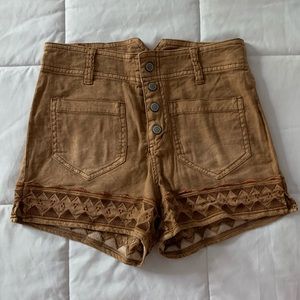 Free People Rust Brown Snap Button Shorts